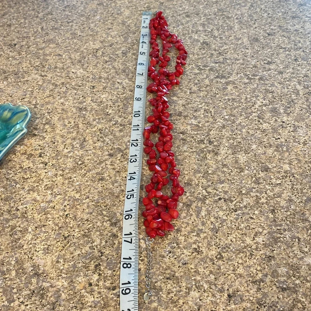Multi Strand Chunky Red Dyed Coral and Sterling Silver Necklace 925 LUC - Picture 8 of 11